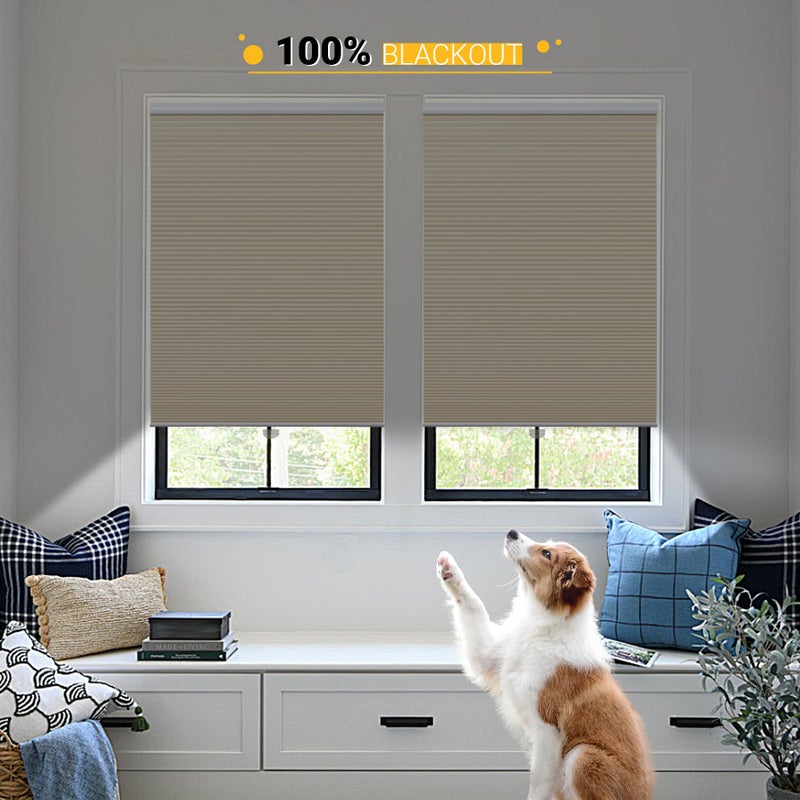 SBARTAR Cellular Shades Cordless Blackout Honeycomb Shades Fabric Window Blinds 29" W x 64" H, Ivory Beige(Blackout) - Image 4